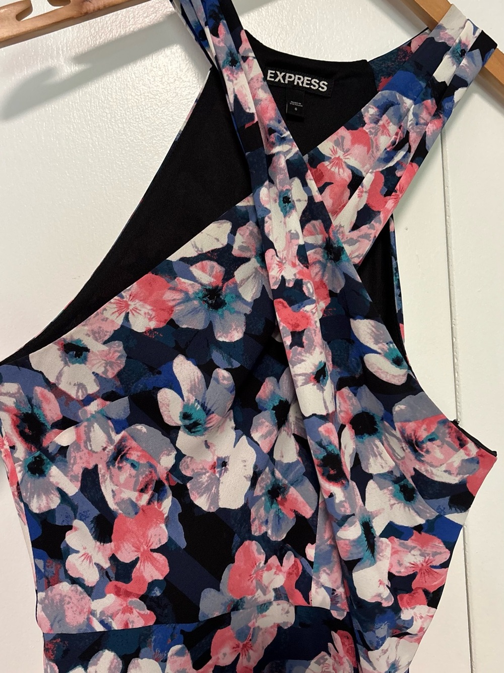 EXPRESS - Navy and Pink Floral Halter Mini Dress - Summer dress, Cocktail dress